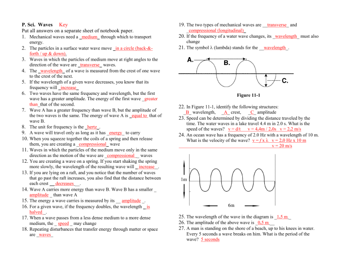 Properties of waves worksheet answer key