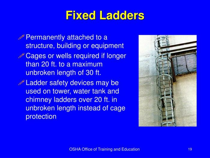 Fixed ladders without cages or wells