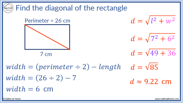 Find the lengths of the diagonals of rectangle $wxyz$ .